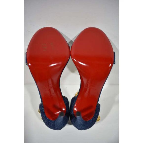 Christian Louboutin Gourmi Sandal 100 Denim Gold Charm Ankle Strap Heel Pump 38 - Picture 12 of 12